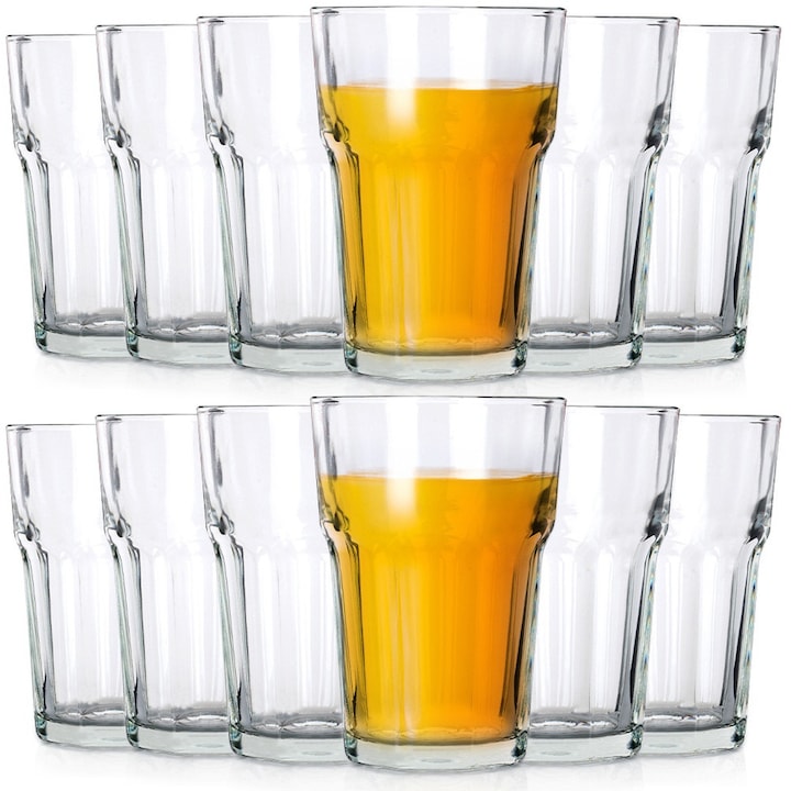Set De Pahare Pentru Bauturi Vilde 12 Bucati Sticla Transparenta Capacitate 360 ml Inaltime 12 cm Diametru 8.5 cm Compatibil Cu Masina De Spalat Vase