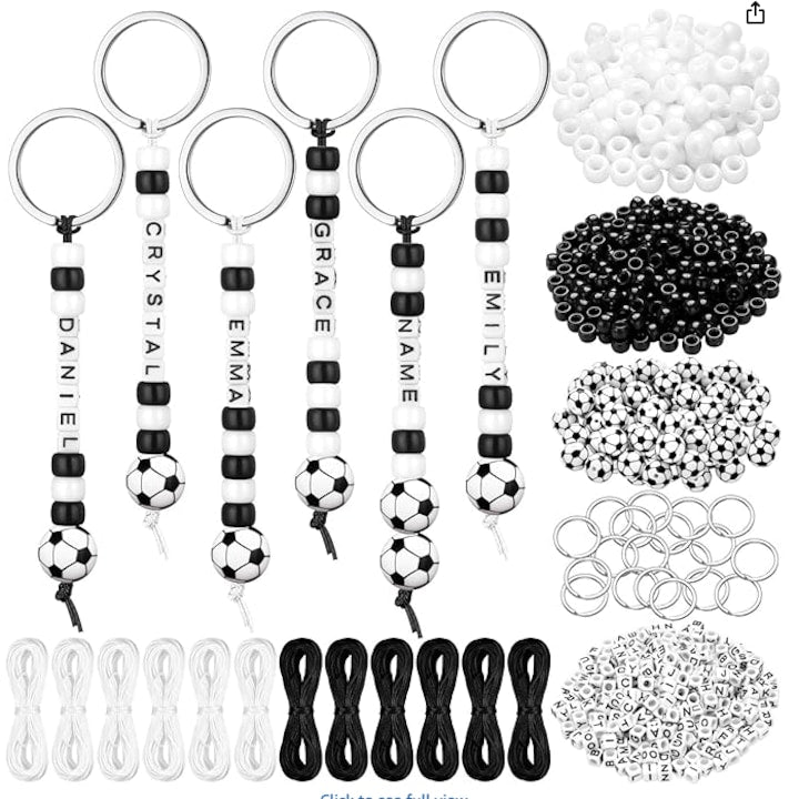 ZOUN DIY Football Theme Beaded Keychain Set, 556 Pieces, Black/White, Adjustable