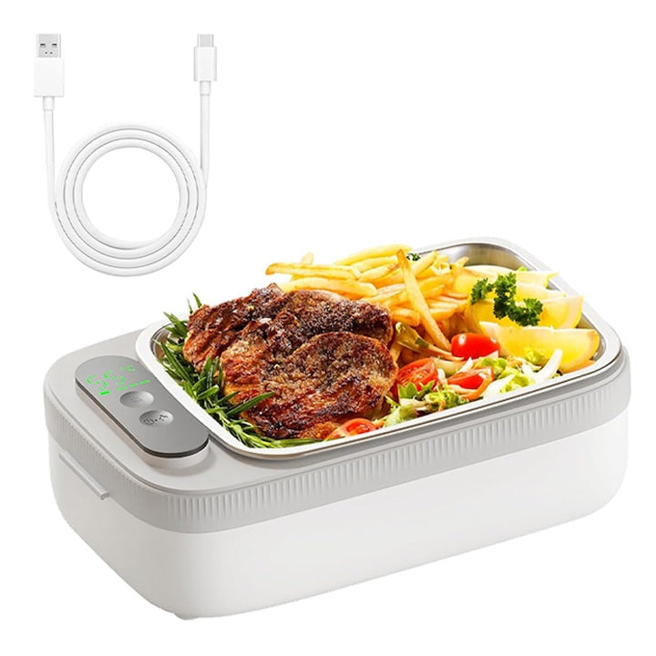 Rqiurpn Portable Electric Lunch Box, Healthy Heating, Thermal Insulation, 1L, 14000mAh, 7 Automatic Heating Modes with Timer, USB, for Office/Students/Travel/Hiking/Work, White