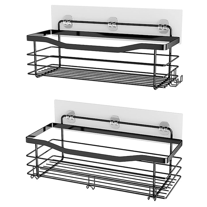 Raft de dus etajera baie din otel inoxidabil pentru depozitare in bucatarie organizator baie FreeBiz set 2 rafturi de dus negru