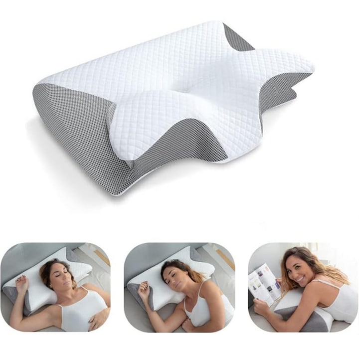 Perna ortopedica din spuma cu memorie suport cervical ergonomic anti-sforait husa respirabila pentru somn odihnitor 62x37x12 cm