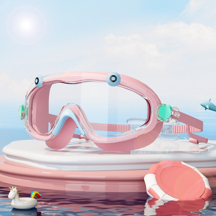 ZOUN Kids' Swimming Goggles, High Definition, Anti-Fog, Waterproof, with Earplugs, Wide-Angle Lenses, Pink