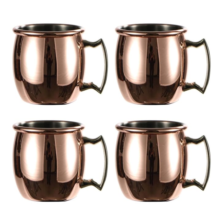 Set cani Moscow Mule din cupru placat mini interior din otel inoxidabil finisaj lucios cupru 4 buc