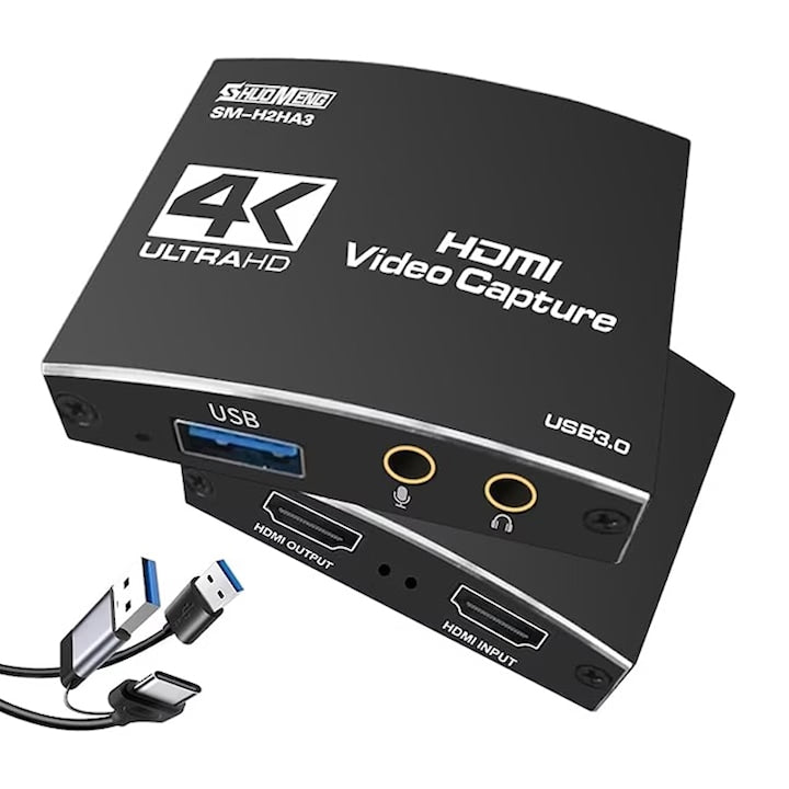 HDMI to USB 3.0 Adapter, 4K HDMI Loop-Out, Full HD 1080P, 60FPS, for video transmission, live streaming, PS4/5 consoles, Switch, PC, Xbox One and Xbox 360, Black