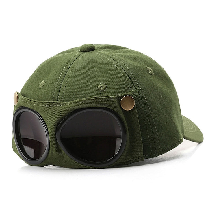 AFKSMILE - Caciula pilot unisex cu ochelari Cu Banda absorbanta Confortabil Antivant Cozoroc cusut Usor de curatat Potrivit pentru schi Drumetii si sport Nereglabil Bumbac/Poliester Marime universala 56-60 cm Verde