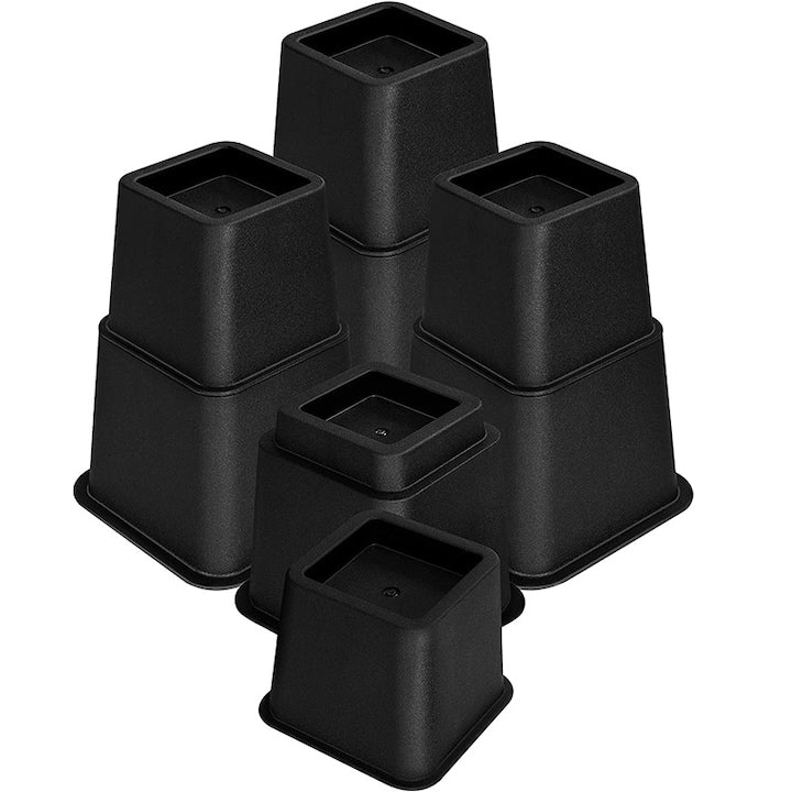 Rqiurpn Adjustable Bed Risers Set, 3/5/8 Inch, Plastic, Black, 8 Pieces