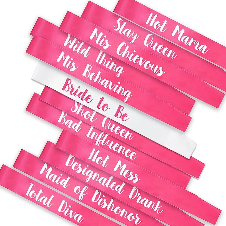 Set of 12 Satin Hen Party Sashes "Bride To Be/Team Bride" for Bride and Bridesmaids, Wedding Party, Bride To Be Design, Wedding Theme, 160x9.5cm, Pink