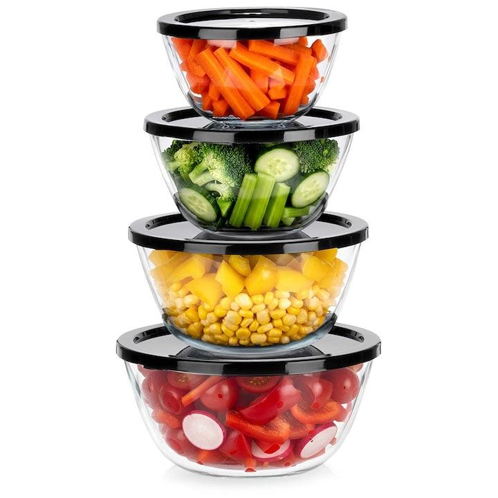 Set 4 boluri din sticla cu capac Vilde 750ml-2l transparent dimensiuni variate