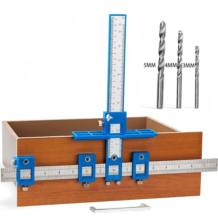 ZOUN Joinery Drilling Jig with Drill Bit, Adjustable Scale, Detachable, Portable, Precise Positioning, 40 x 30 cm, Blue