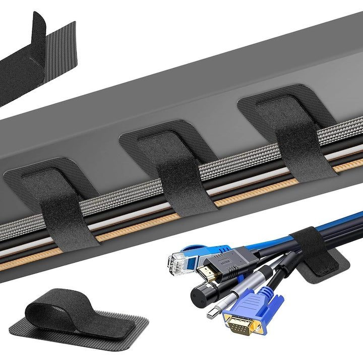 Set 60 Organizator cabluri autoadezive gestionarea cablurilor de benzi de fixare role de banda autoadeziva pentru cabluri reglabil detasabil Ideal pentru organizarea cablurilor pentru birou acasa OUYLAF Negru
