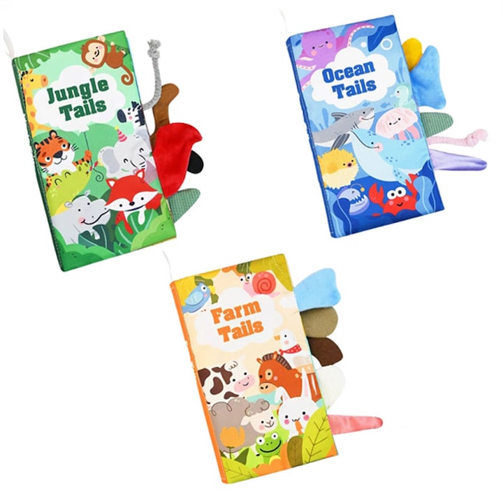 Set jucarii interactive bebelusi Rqiurpn carti crinkle cu texturi diferite culori vii 0-6 luni