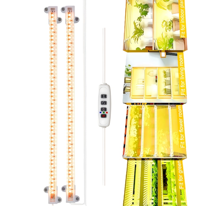 Lampa pentru cresterea plantelor Banda rigida cu LED 1 Set 2 piese Timer Automat 3/9/12h pentru cresterea accelerata a plantelor 10 tipuri de luminozitate 3 Moduri de Lumina aluminiu negru