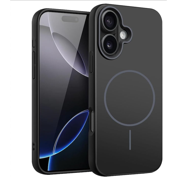 Set 2 Huse Magnetice PsAyl pentru iPhone 16 Protectie Antisoc Negru TPU