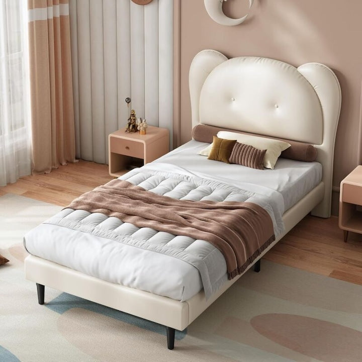 Pat tapitat copii 90x200cm bej stea set 2 piese
