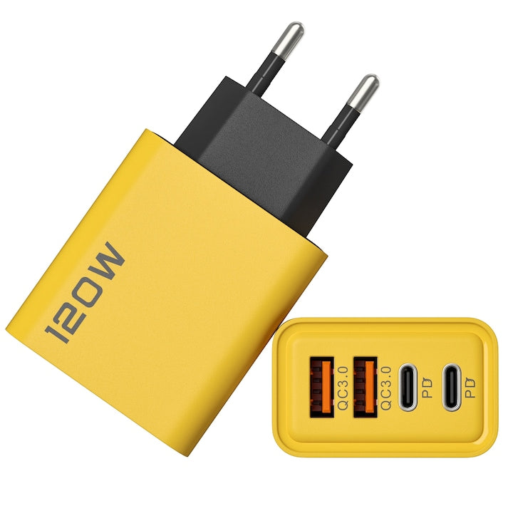 120W Dual PD Fast Charging Adapter Mobile Phone and Tablet Charger, 2 USB+2PD