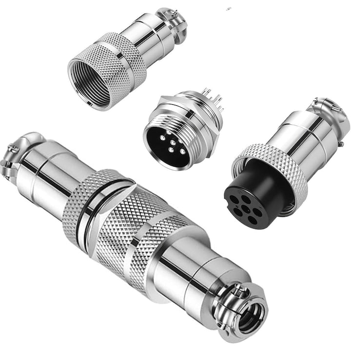 Set 2 Seturi GX16 Conector Aviatic cu 6 pini mama-tata elSales ELS-CA2P metalic Argintiu
