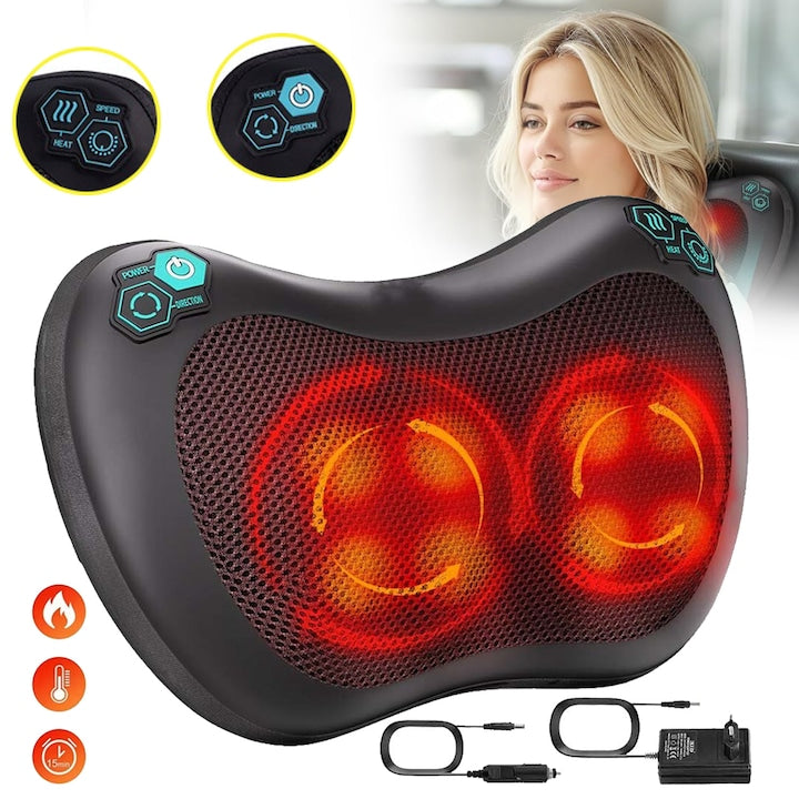 Electric Relaxation Pillow Massager with Cervical or Lumbar Massage, 8 Rotating Balls, Heating and Infrared Function, Shiatsu Back, Neck, Deep Tissue Massager For