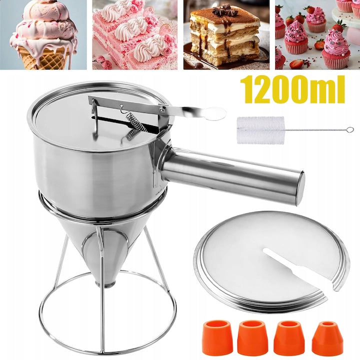 Pancake Batter Dispenser, Stainless Steel Baking Funnel with Stand, Pancake Maker, Funnel-shaped Cake Dispenser, Baking Tool for Muffins, Waffles, Takoyaki, and Cakes
