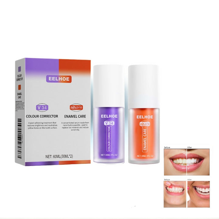 Set de pasta de dinti pentru restaurarea albirii dintilor V34 2 pachete EELHOE - contine 1 pasta de dinti pentru albirea dintilor V34 de inalta eficienta 1 pasta de dinti pentru restaurarea smaltului sigura si neiritanta