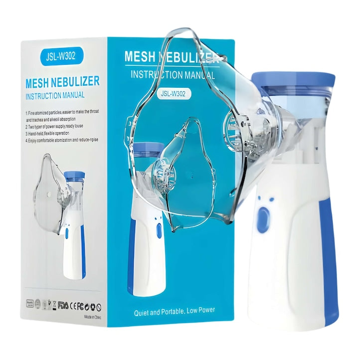 Portable Nebulizer, White-Blue, Compact Design, for Children and Adults, Silent Function