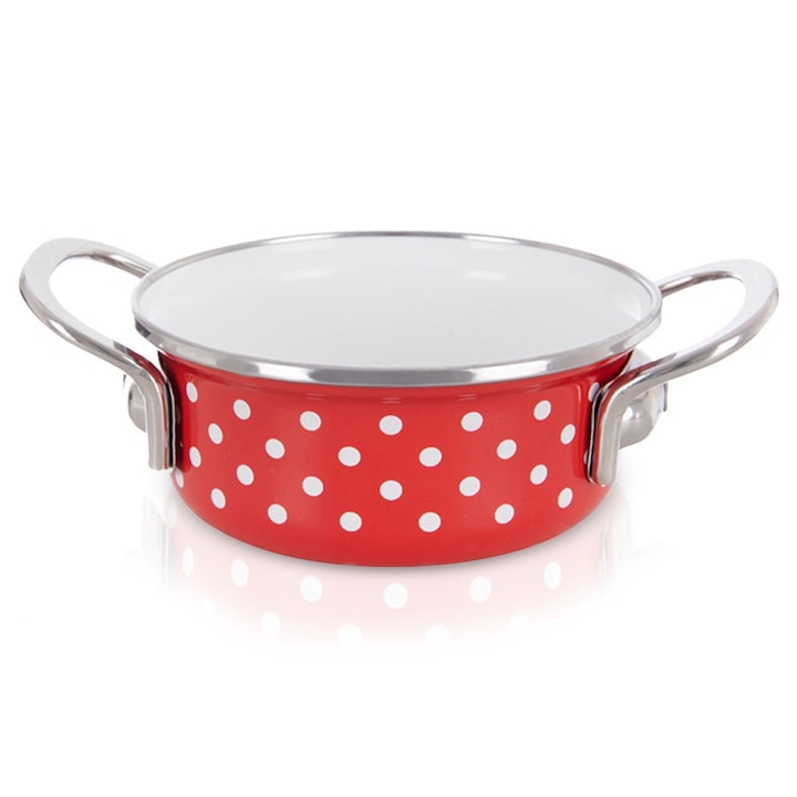 Oala Emailata Orion Tecka 650 ml 19.5x14x6 cm Fabricata Din Otel Emailat Potrivita Pentru Masina De Spalat Vase Compatibila Cu Toate Plitele Si Cuptorul Manere Confortabile Rosie