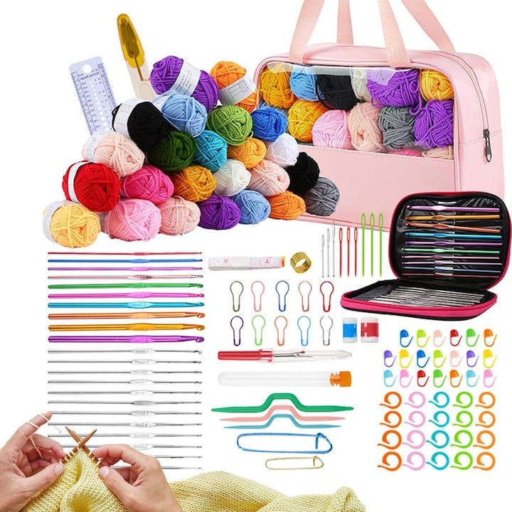Kit de crosetat 127 bucati cu geanta de depozitare inclusiv carlige ergonomice de crosetat accesorii de crosetat potrivite pentru incepatori si oameni cu experienta este cadoul perfect pentru bunici sotii si familii multicolor