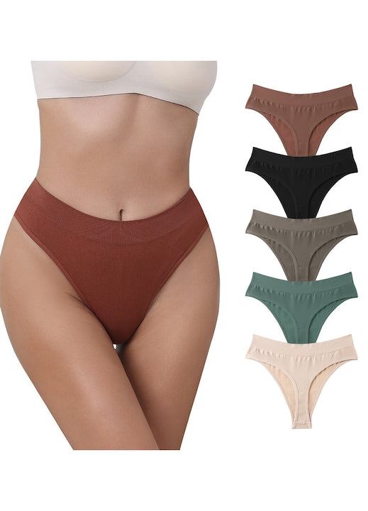 OEM - Set de 5 perechi tanga dama Sport si fitness Negru/Maro/Verde inchis/Bej