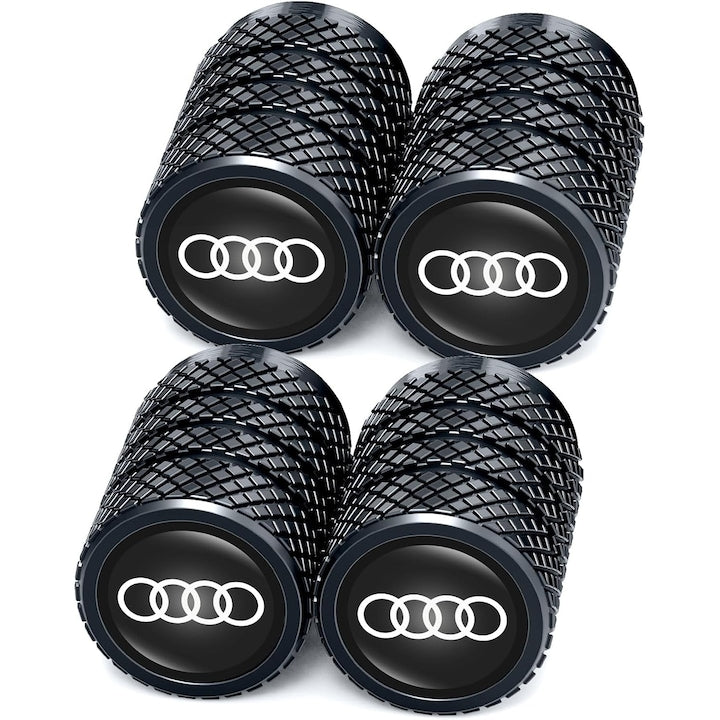 Set 4 Capacele pentru Ventil Auto Capace Valva Audi Design Premium Logo 3D Rezistent la rugina Etansare rezistenta la praf Negru