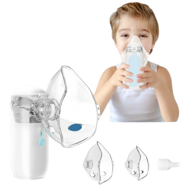 Dispozitiv aerosol portabil nebulizator ultrasonic inhalator micro-mesh alb pentru adulti si copii