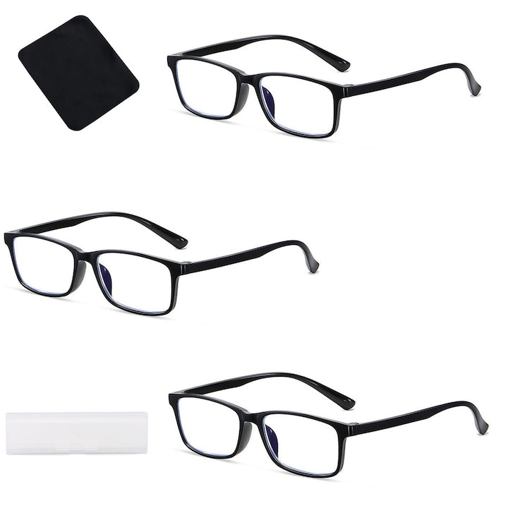 Set 3 Ochelari de Lectura Hggzeg Ochelari de vedere pentru citit Ultra-usori Lectura cu protectie pentru calculator Antireflex Protectie lumina albastra Cu laveta microfibra si toc ochelari Dioptrie+2.0 Rasina/PC 14*13.9*3.6cm Negru
