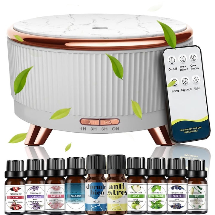 AYCYKD Essential Oil Diffuser 500ml Aroma Diffuser 7 Colors Air Humidifier Aromatherapy Diffuser with Remote Control Intermittent Mist Modes Elegant Marble Texture Design White 10 Essential Oils