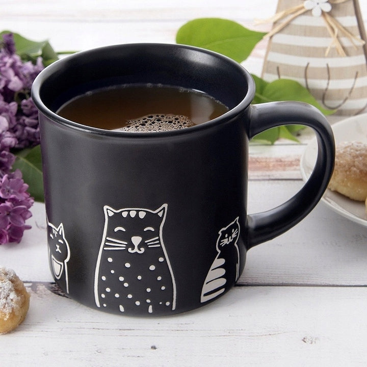 Cana Ceramica Orion Pisici 500 ml 14x10x10 cm Potrivita Pentru Masina De Spalat Vase Si Cuptorul Cu Microunde Design Clasic Maner Confortabil Materiale De Inalta Calitate Negru