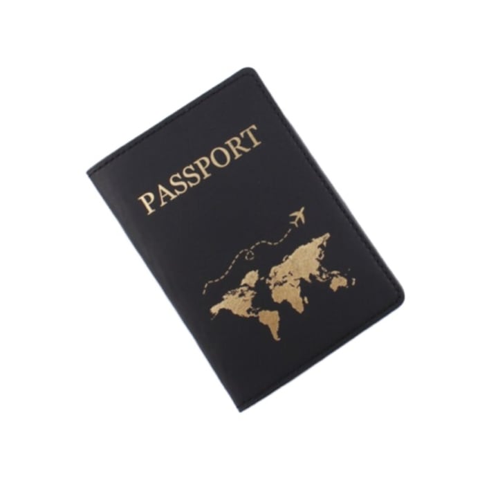 OEM - Husa pentru pasaport world cu compartimente material PU negru
