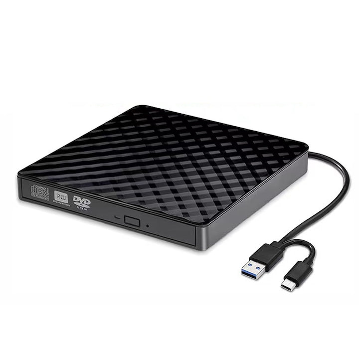 Unitate CD/DVD portabila ZOUN portabila externa plug-and-play compatibilitate completa citire/scriere de mare viteza silentioasa ABS USB 3.0/Type-C compatibila cu WIN7/8/10 MAC culoare neagra