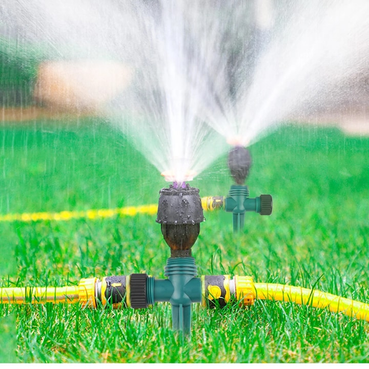 Rotating garden sprinkler, 4-point, plastic, green, 25x7x5cm