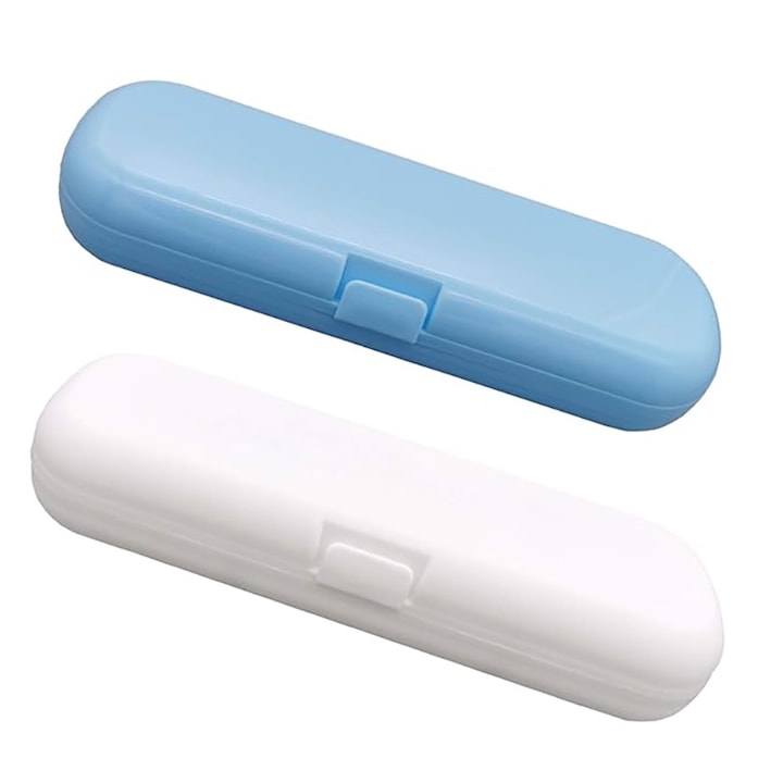 Set of 2 Rqiurpn Travel Cases for Electric Toothbrushes, Blue and White, 21x7cm