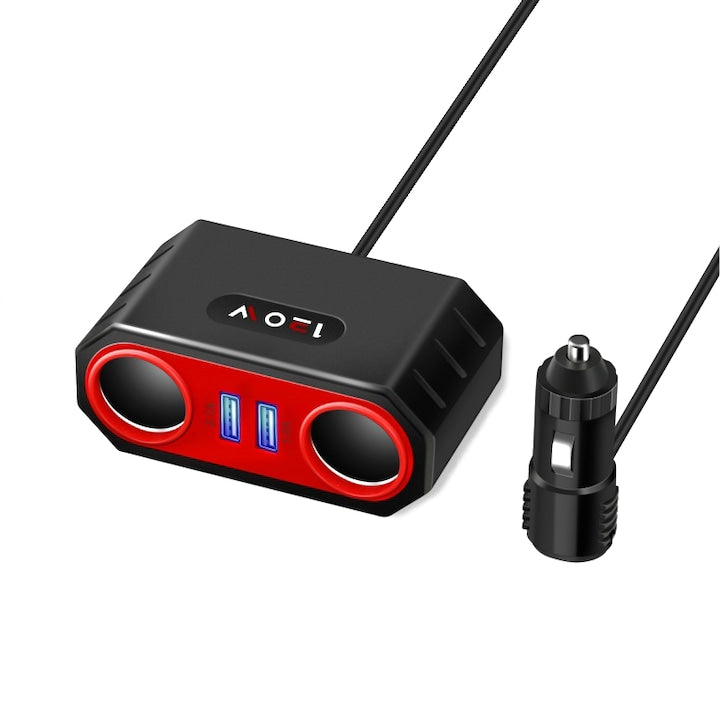 Adaptor priza auto multisocket 2x soclu auto 2 x USB 120W 12/24V sundiguer Negru/Rosu