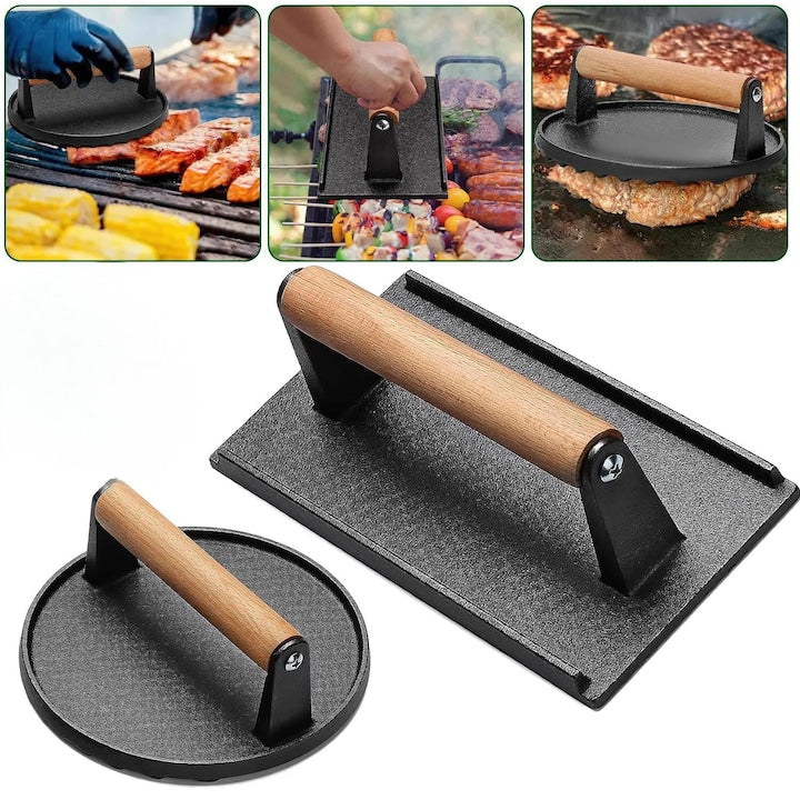 Set of 2 burger presses WALALLA Cast Iron/Wood Black