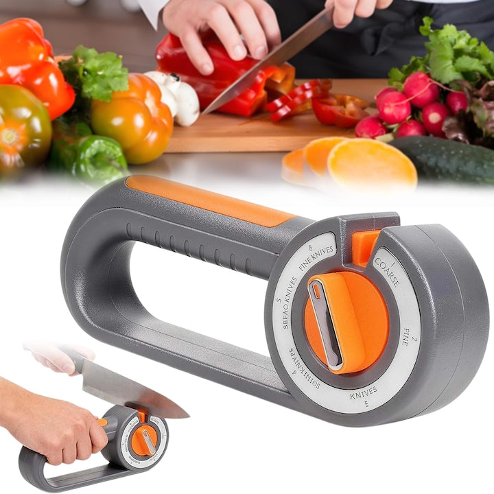 Ascutitor de Cutite Swejah 6 in 1 Profesional Dispozitiv pentru Ascutit Cutite Otel Tungsten Talpa Anti Alunecare Maner Ergonomic Usor de Folosit pentru Cutite de Bucatar Foarfeci Zimtate si Lame Subtiri Gri