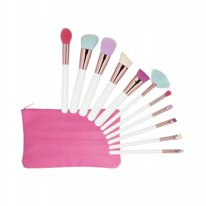 Set 11 pensule machiaj multicolor cu etui