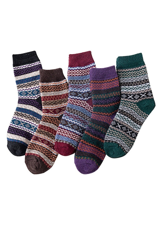 OEM - Set de 5 perechi ciorapi groase de iarna pentru doamne bumbac/poliester/elastan multicolor 35-40 UE