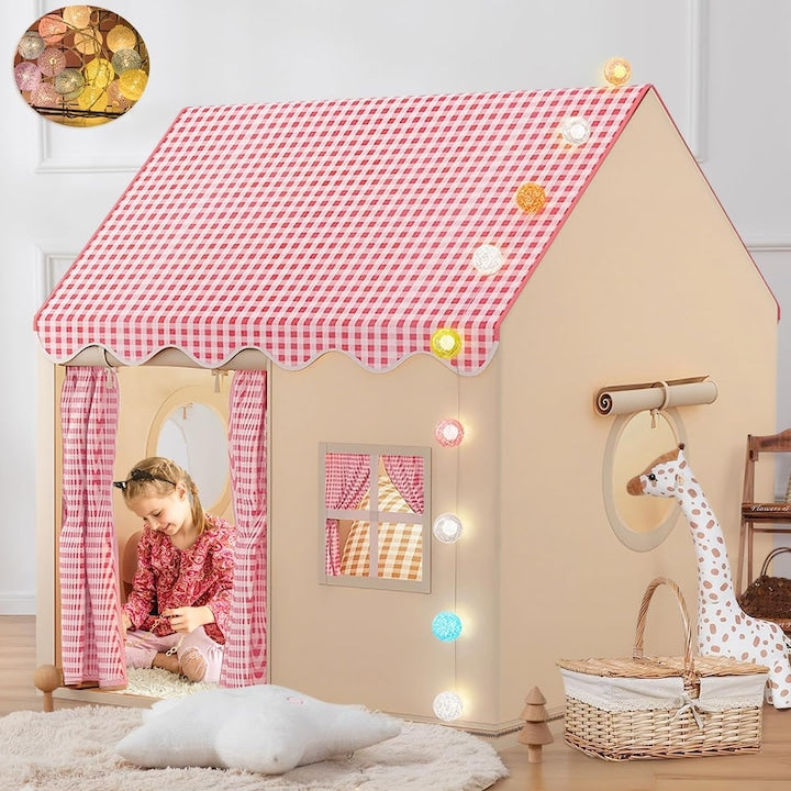 WALALLA Children's Castle Tent for Girls with LED Lights, 120x105x128cm, Pink, for 3-10 years