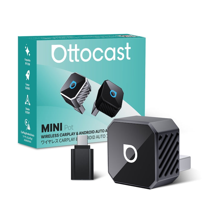 Adaptor Ottocast Mini Cube 3.0 2026 Wireless CarPlay si Android Auto Plug and Play 2-in-1 5GHz WiFi Negru