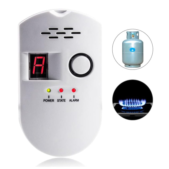 Senzor detector de gaz combustibil fara fir CH4 gaz natural gaz lichefiat afisaj LED pentru detectarea scurgerilor de gaz sunet alarma 85dB Alimentare la priza Semnal Luminos si Acustic OUYLAF Alb
