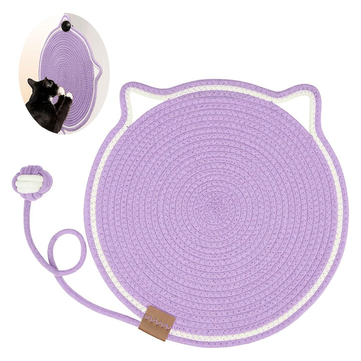 Pad pentru zgariat pisici YYHengCMU Pad pentru zgariat pisici + minge pentru pisici material din franghie de bumbac zgariat/dormit/joaca poate fi agatat diametru 42 cm Violet