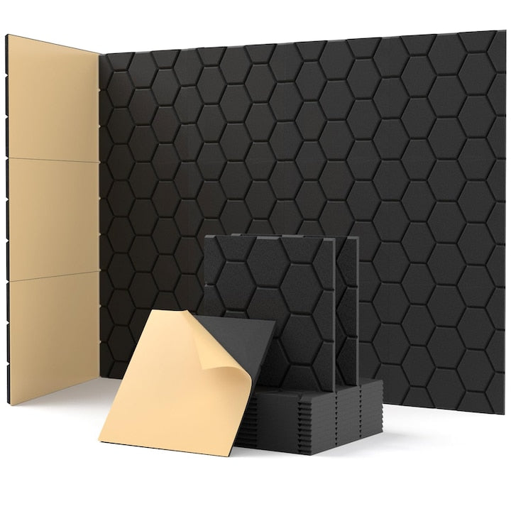 Set de 12 panouri acustice autoadezive WALALLA material ecologic 30x30x0.9cm negru royal