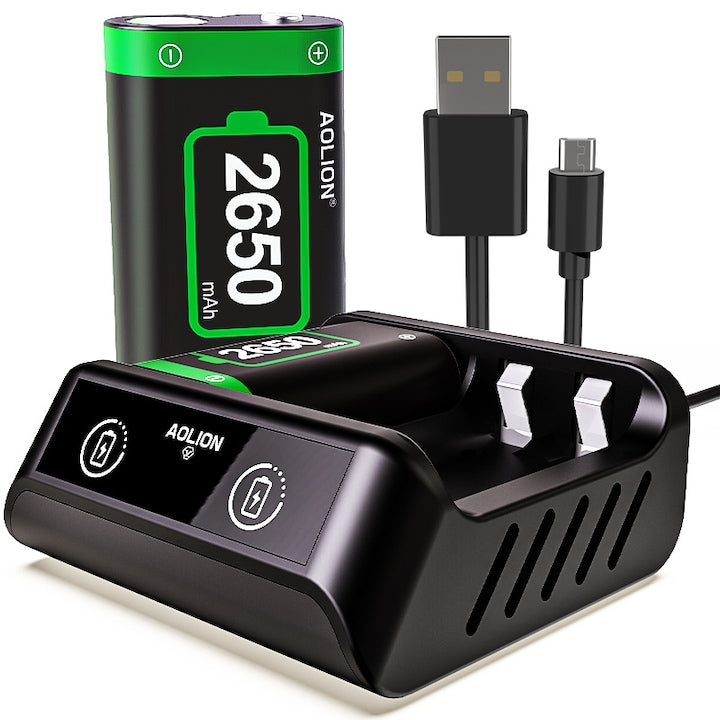 Gamepad battery charger Rqiurpn set of 2 rechargeable 2650 mAh batteries, compatible with Xbox One, Xbox Series X|S
