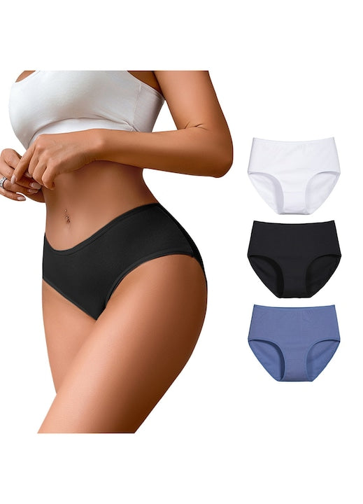 OEM - Set 3 Chiloti Dama Bumbac Extra Mare Crotala Prelungita Talie Inalta Respirant Stil casual Chiloti Confort Pentru mama Bumbac/Elastan Alb/Negru/Albastru Lavanda Alb/Negru/Albastru