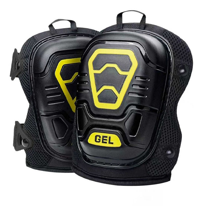 Genunchiere Pentru Constructii Premium Rqiurpn Profesionale cu Gel si Spuma Curele Velcro Reglabile Antiderapante Socuri Varcasa PVC Negru/Galben
