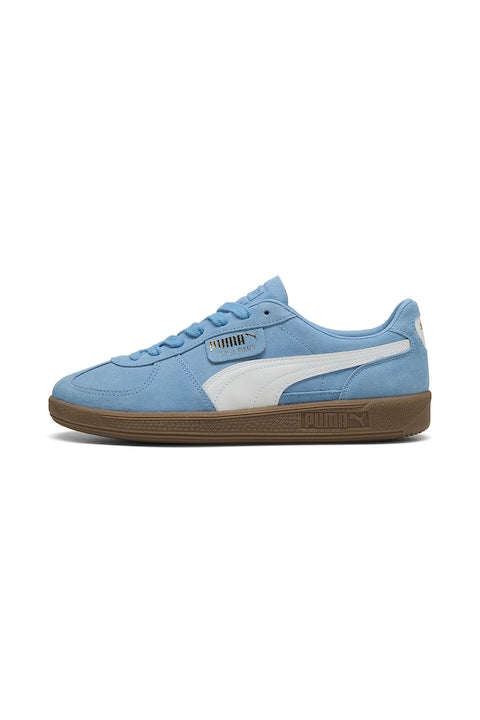 Puma - Pantofi sport Palermo de piele intoarsa si piele Alb/Albastru glaciar 12 rate cu 0% dobândă